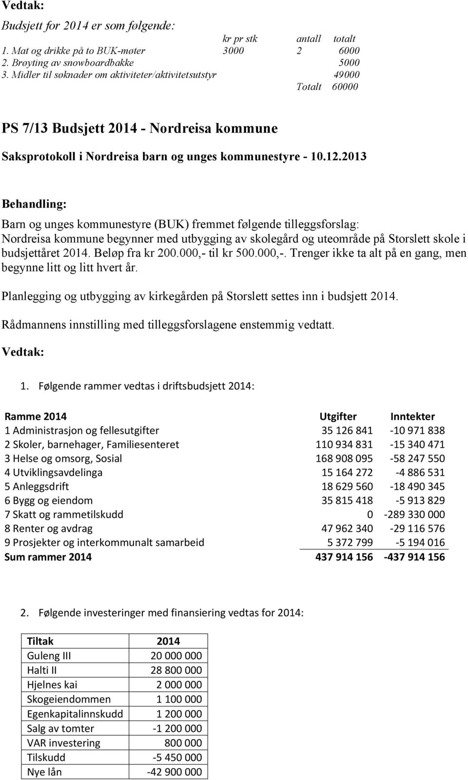 begynner med utbygging av skolegård og uteområde på Storslett skole i budsjettåret 2014. Beløp fra kr 200.000,- til kr 500.000,-. Trenger ikke ta alt på en gang, men begynne litt og litt hvert år.