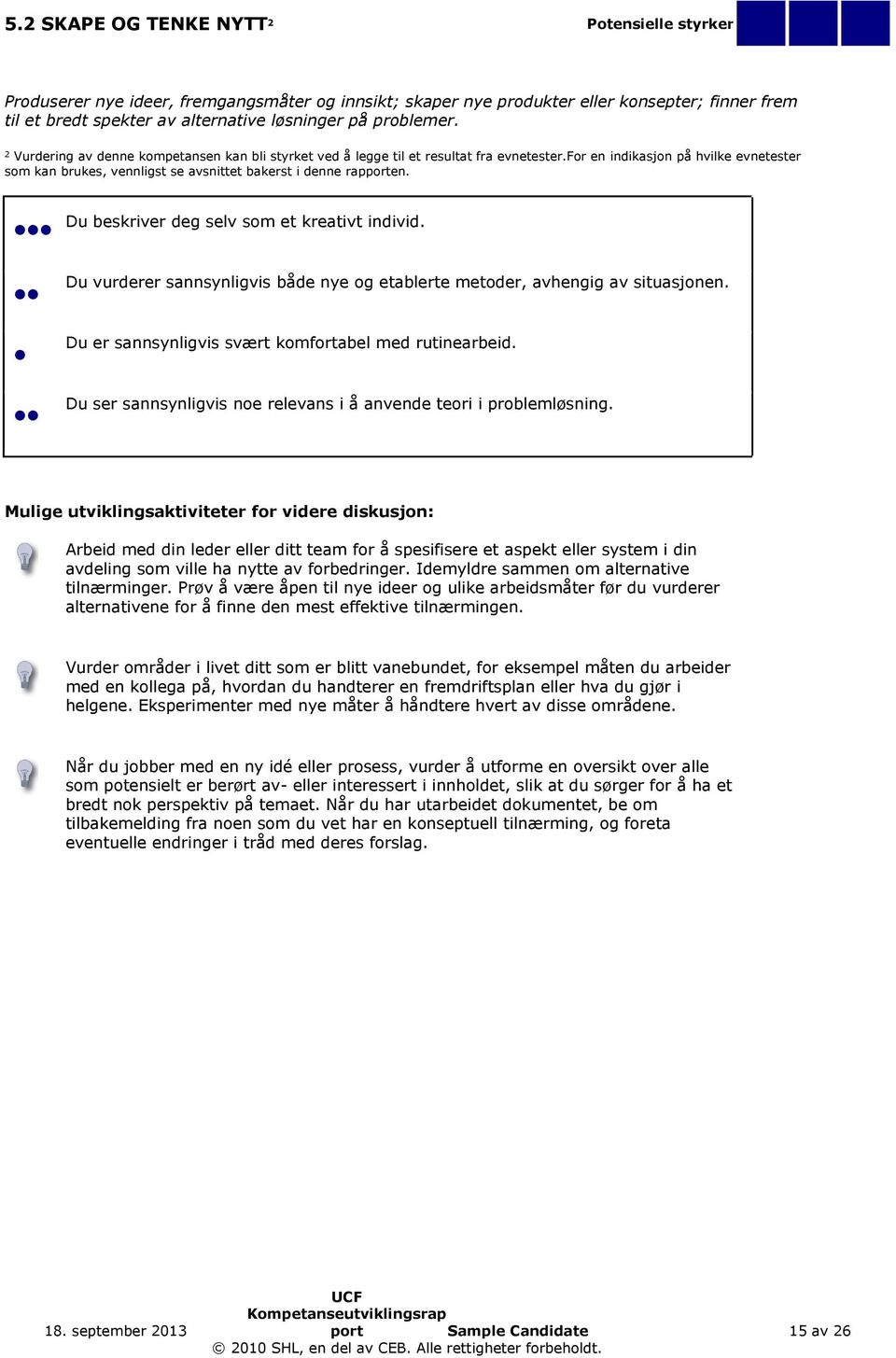 for en indikasjon på hvilke evnetester som kan brukes, vennligst se avsnittet bakerst i denne rapporten. Du beskriver deg selv som et kreativt individ.