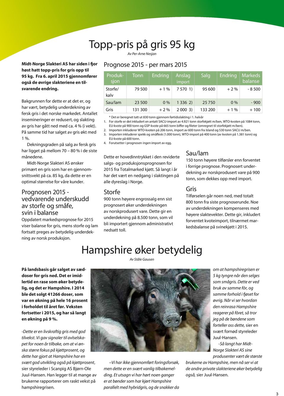 På samme tid har salget av gris økt med 1 %. Dekningsgraden på salg av fersk gris har ligget på mellom 70 80 % i de siste månedene.