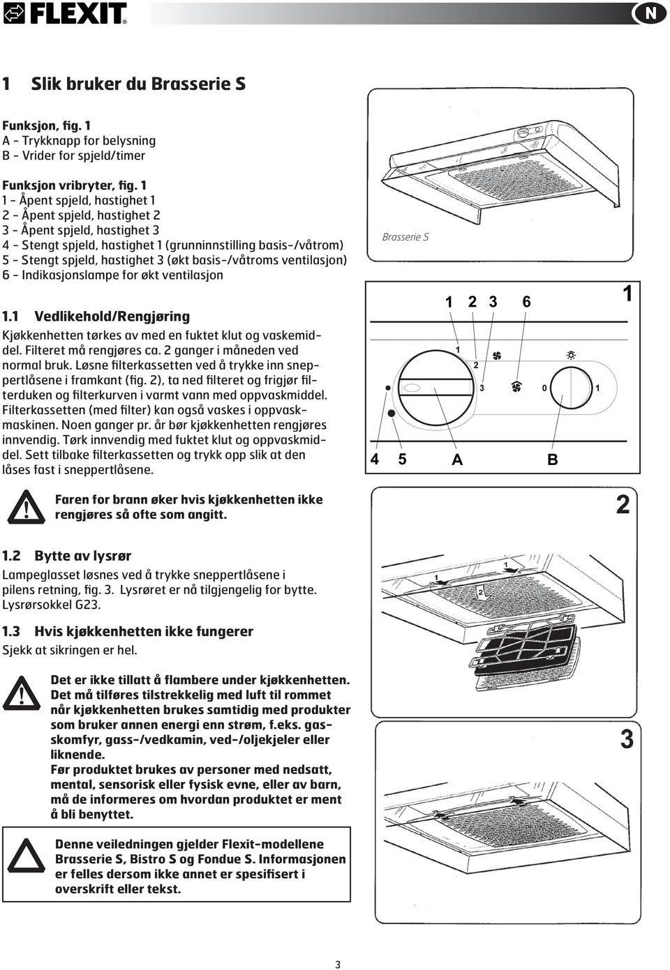 basis-/våtroms ventilasjon) 6 - Indikasjonslampe for økt ventilasjon 1.1 Vedlikehold/Rengjøring Kjøkkenhetten tørkes av med en fuktet klut og vaskemiddel. Filteret må rengjøres ca.