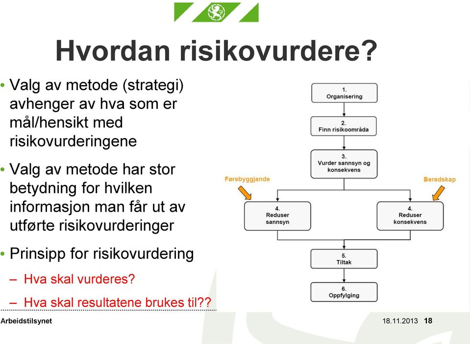 risikovurderingene Valg av metode har stor betydning for hvilken