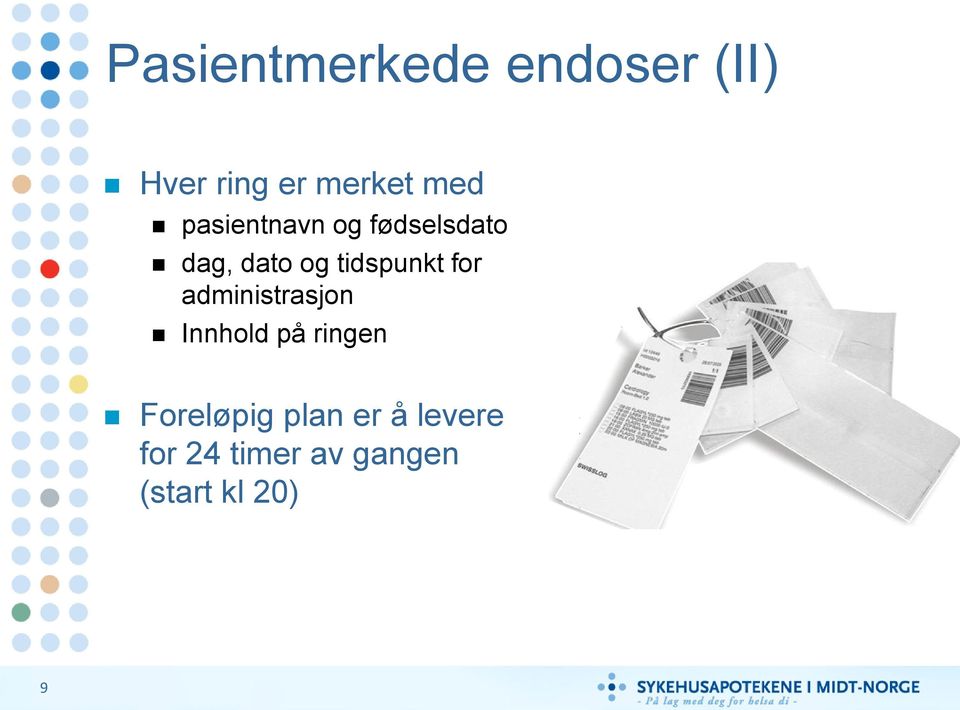 tidspunkt for administrasjon Innhold på ringen