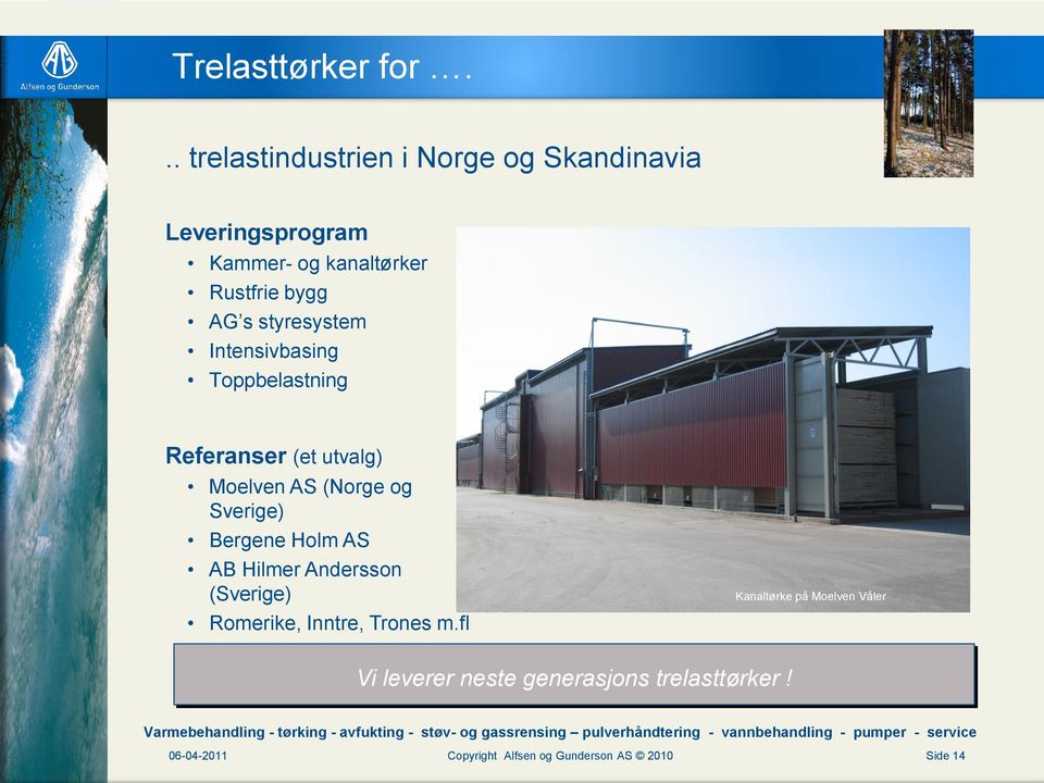 styresystem Intensivbasing Toppbelastning Referanser (et utvalg) Moelven AS (Norge og Sverige) Bergene