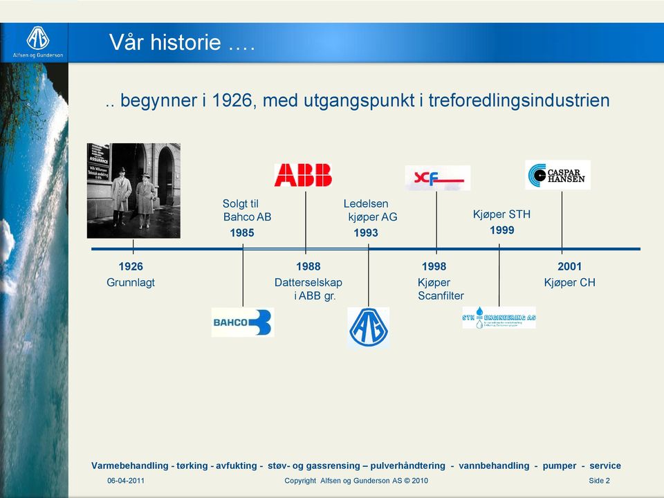 Solgt til Bahco AB 1985 Ledelsen kjøper AG 1993 Kjøper STH 1999