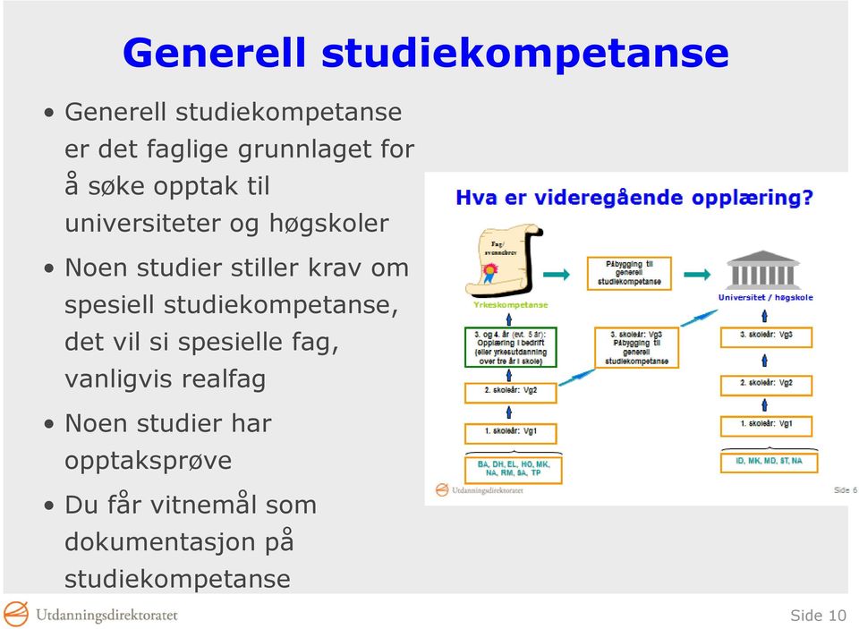 spesiell studiekompetanse, det vil si spesielle fag, vanligvis realfag Noen