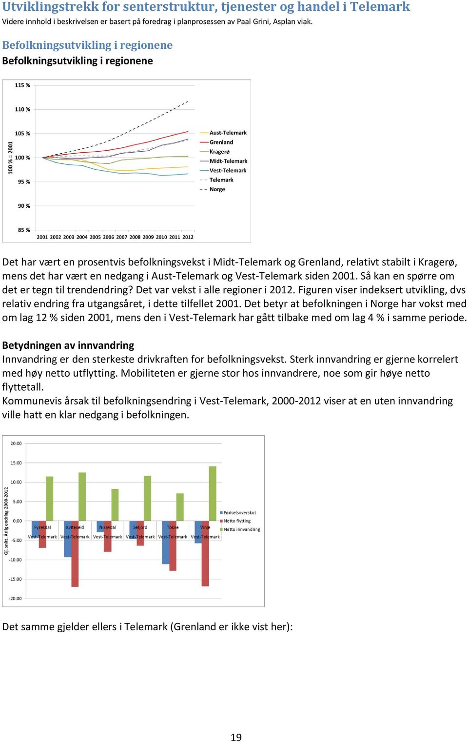 Aust-Telemark og Vest-Telemark siden 2001. Så kan en spørre om det er tegn til trendendring? Det var vekst i alle regioner i 2012.