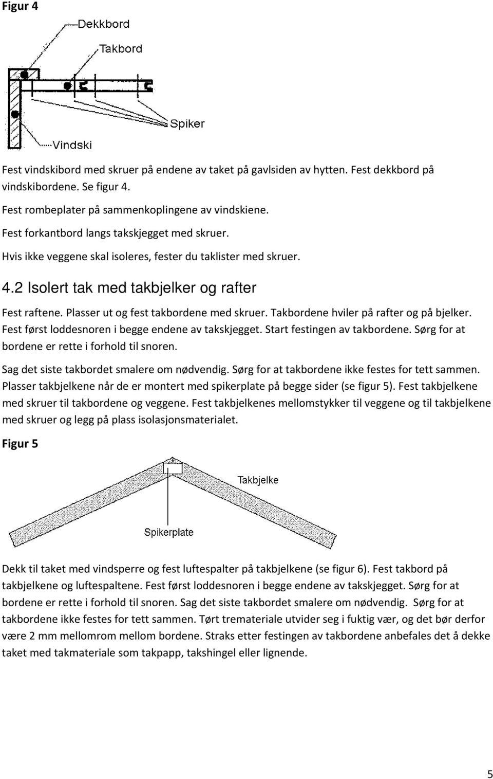 Plasser ut og fest takbordene med skruer. Takbordene hviler på rafter og på bjelker. Fest først loddesnoren i begge endene av takskjegget. Start festingen av takbordene.