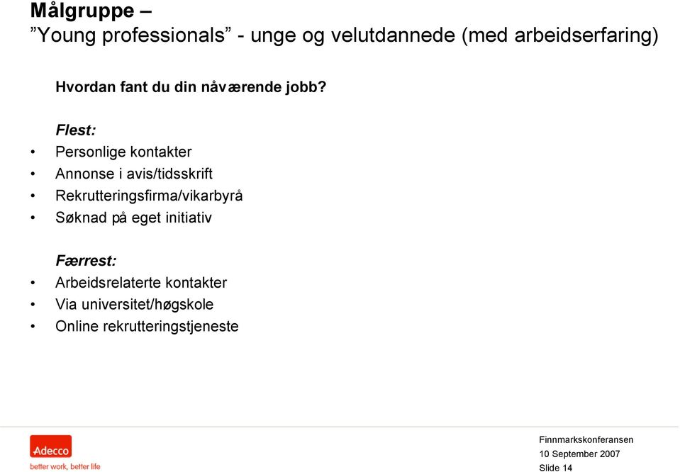 Flest: Personlige kontakter Annonse i avis/tidsskrift