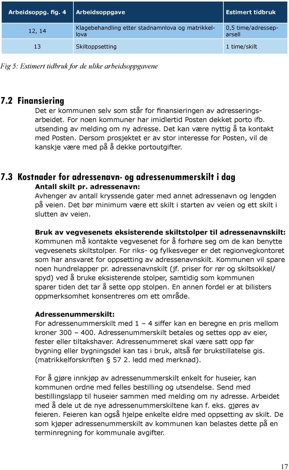 arbeidsoppgavene 7.2 Finansiering Det er kommunen selv som står for finansieringen av adresseringsarbeidet. For noen kommuner har imidlertid Posten dekket porto ifb.