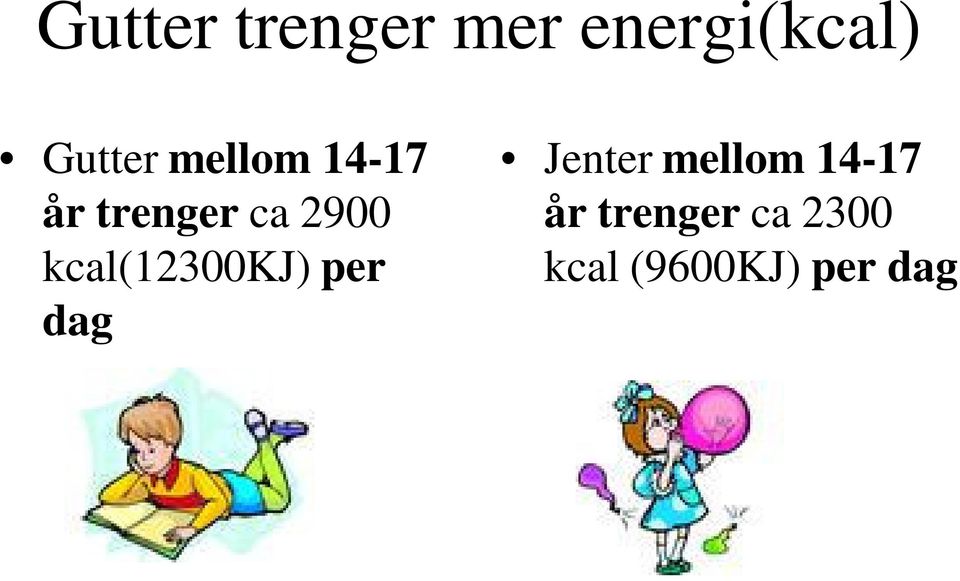 kcal(12300kj) per dag Jenter mellom