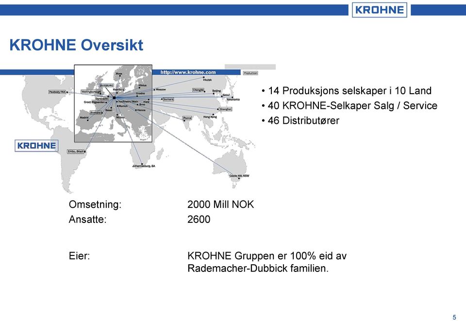 Omsetning: Ansatte: 2600 2000 Mill NOK Eier: KROHNE