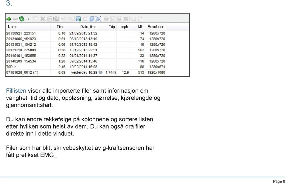 Du kan endre rekkefølge på kolonnene og sortere listen etter hvilken som helst av dem.