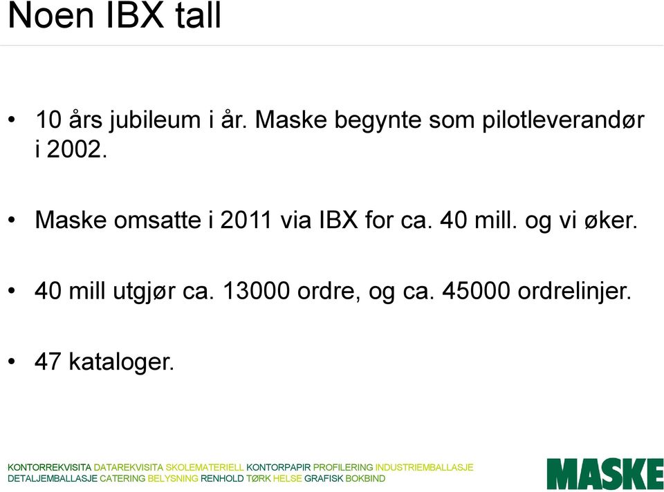 Maske omsatte i 2011 via IBX for ca. 40 mill.