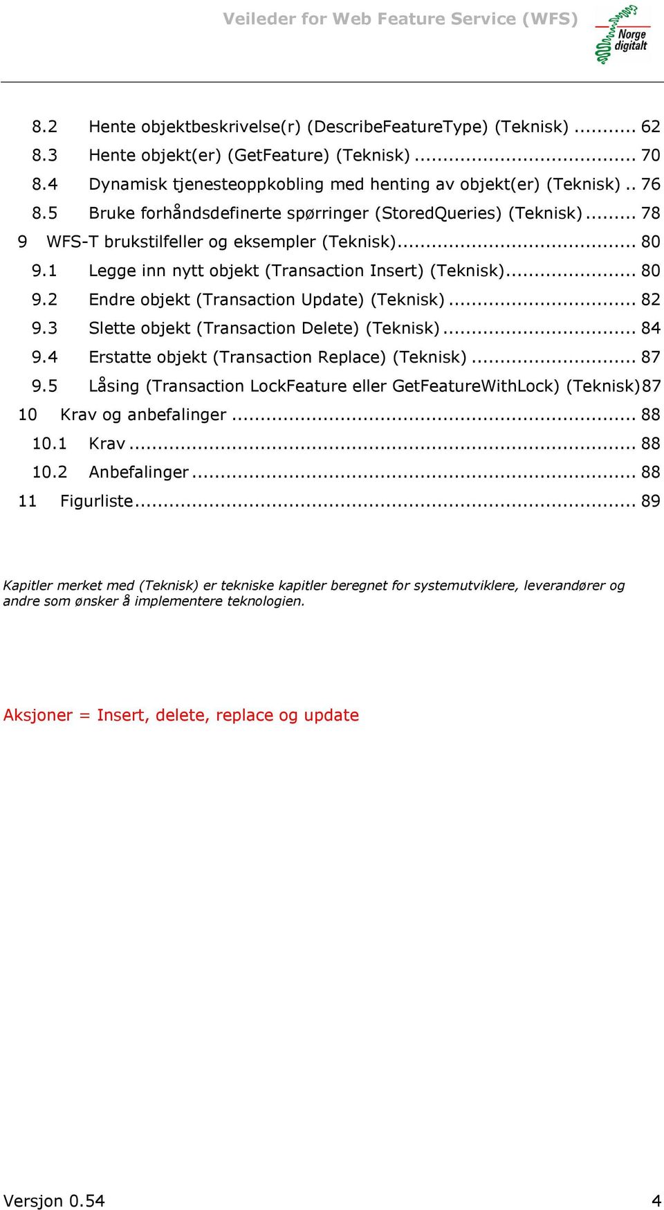 .. 82 9.3 Slette objekt (Transaction Delete) (Teknisk)... 84 9.4 Erstatte objekt (Transaction Replace) (Teknisk)... 87 9.