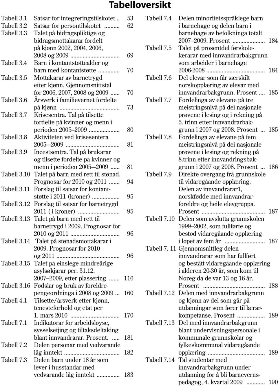 .. 73 Tabell 3.7 Krisesentra. Tal på tilsette fordelte på kvinner og menn i perioden 2005 2009... 80 Tabell 3.8 Aktiviteten ved krisesentera 2005-2009... 81 Tabell 3.9 Incestsentra.