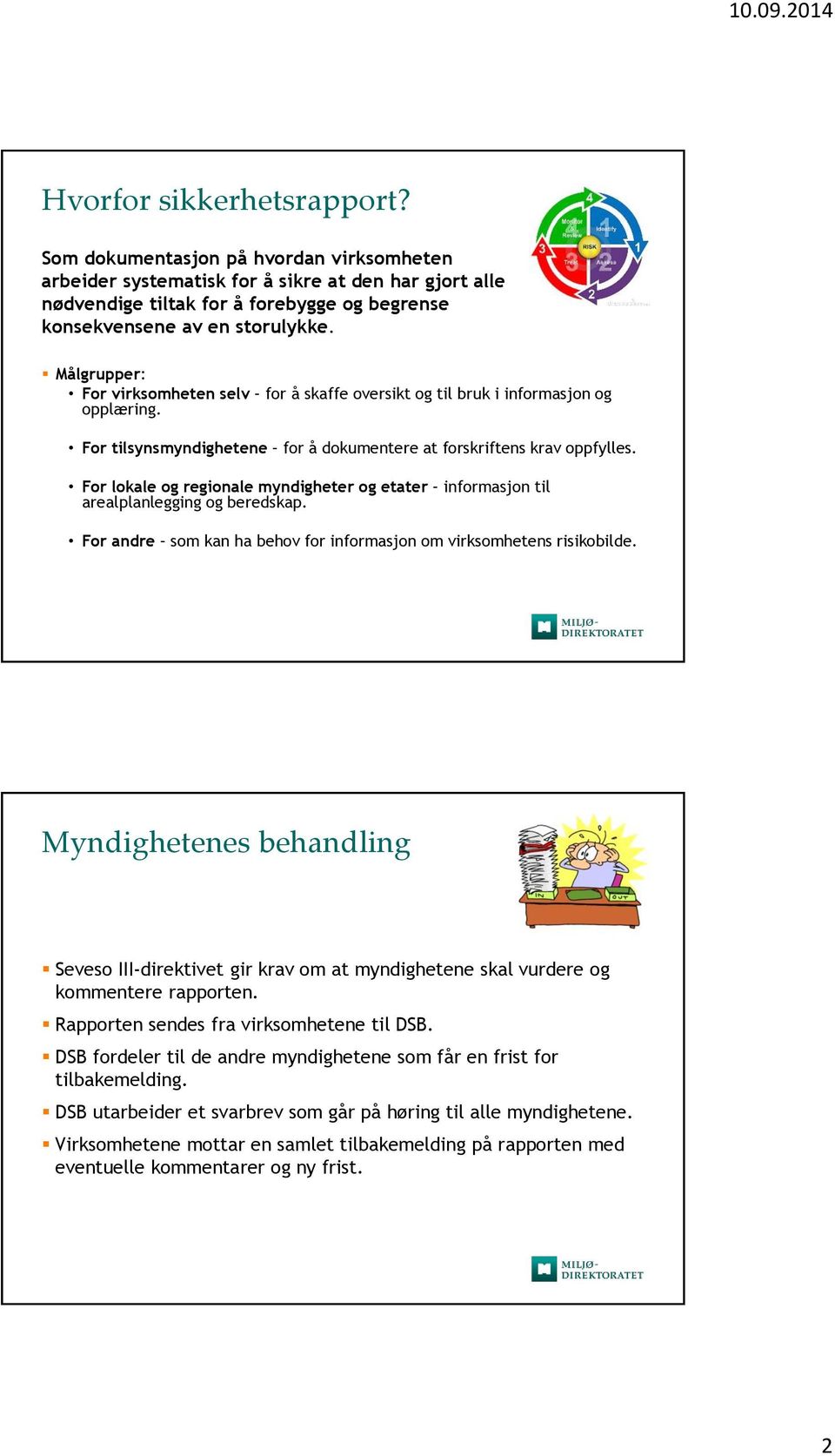 Målgrupper: For virksomheten selv for å skaffe oversikt og til bruk i informasjon og opplæring. For tilsynsmyndighetene for å dokumentere at forskriftens krav oppfylles.