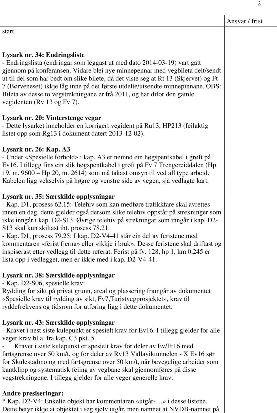 minnepinnane. OBS: Bileta av desse to vegstrekningane er frå 2011, og har difor den gamle vegidenten (Rv 13 og Fv 7). Lysark nr.