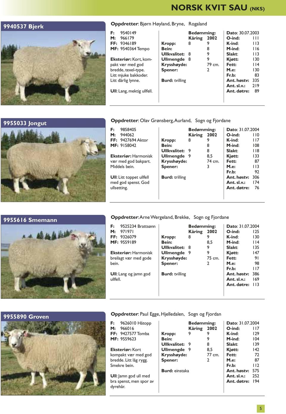 2003 O-ind: 111 K-ind: 113 M-ind: 116 Slakt: 113 Kjøtt: 130 Fett: 114 M.e: 130 Fr.b: 83 Ant. høstv: 335 Ant. sl.v.: 219 Ant.