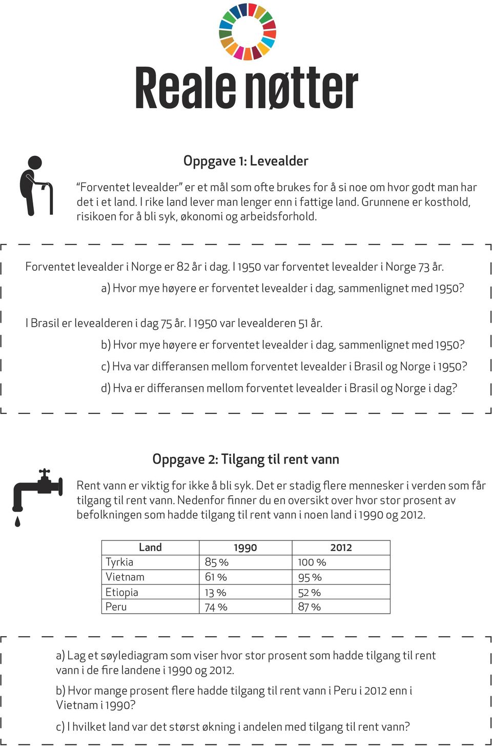 a) Hvor mye høyere er forventet levealder i dag, sammenlignet med 1950? I Brasil er levealderen i dag 75 år. I 1950 var levealderen 51 år.