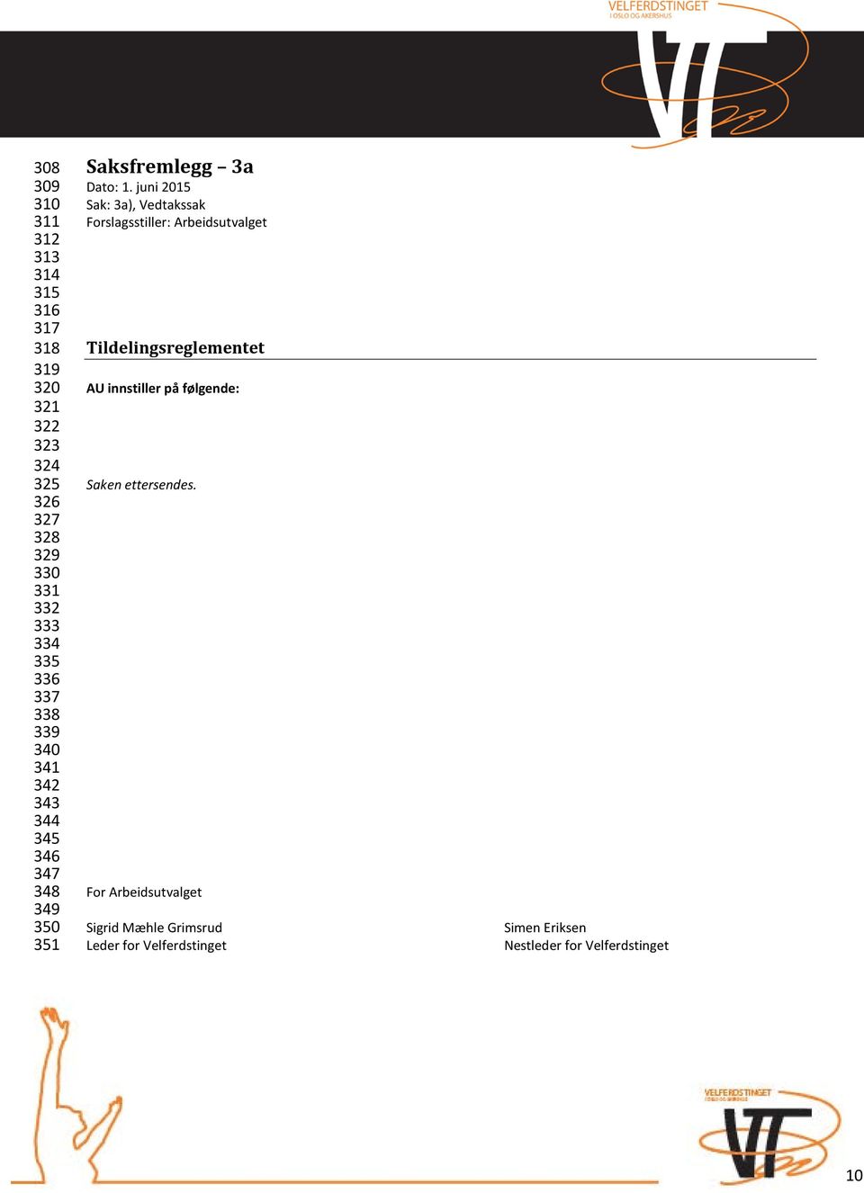 juni 2015 Sak: 3a), Vedtakssak Forslagsstiller: Arbeidsutvalget Tildelingsreglementet AU innstiller på