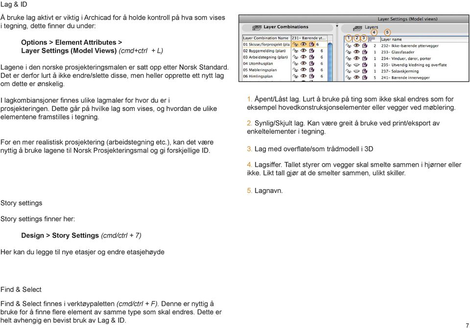 1 3 4 5 I lagkombiansjoner fi nnes ulike lagmaler for hvor du er i prosjekteringen. Dette går på hvilke lag som vises, og hvordan de ulike elementene framstilles i tegning.