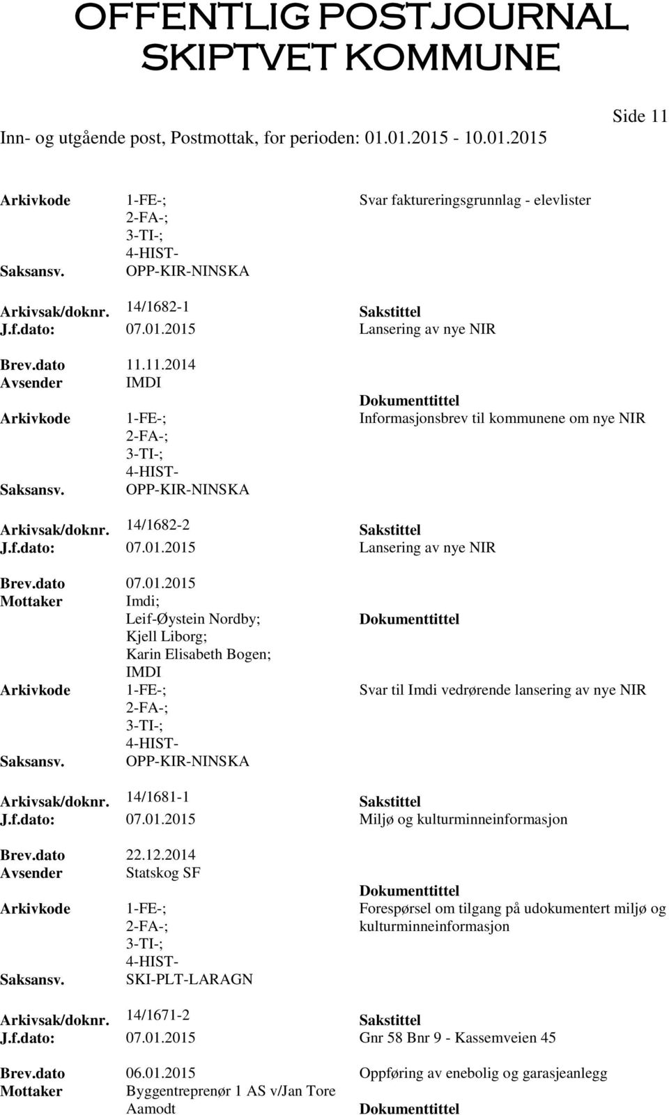 14/1681-1 Sakstittel J.f.dato: 07.01.2015 Miljø og kulturminneinformasjon Brev.dato 22.12.