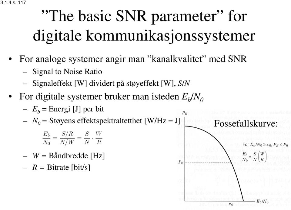 man kanalkvalitet med SNR Signal to Noise Ratio Signaleffekt [W] dividert på støyeffekt [W],