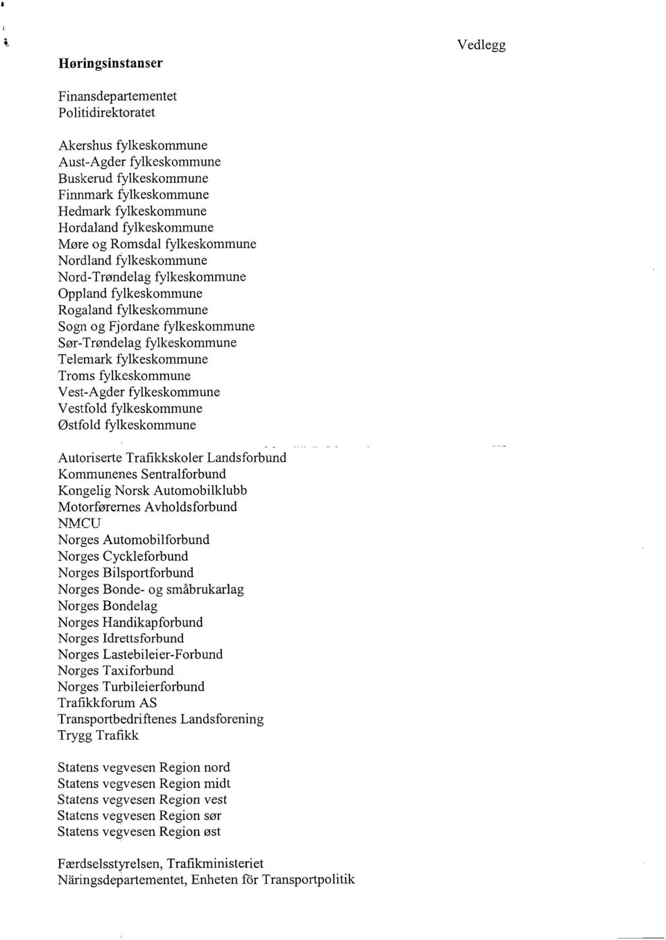 Telemark fylkeskommune Troms fylkeskommune Vest-Agder fylkeskommune Vestfold fylkeskommune Østfold fylkeskommune Autoriserte Trafikkskoler Landsforbund Kommunenes Sentralforbund Kongelig Norsk