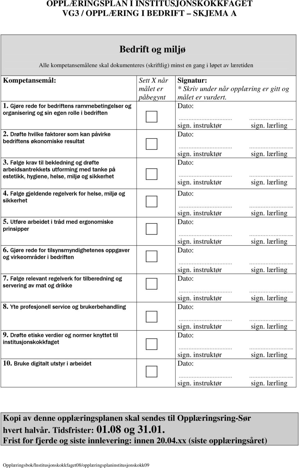 Utføre arbeidet i tråd med ergonomiske prinsipper 6. Gjøre rede for tilsynsmyndighetenes oppgaver og virkeområder i bedriften 7.