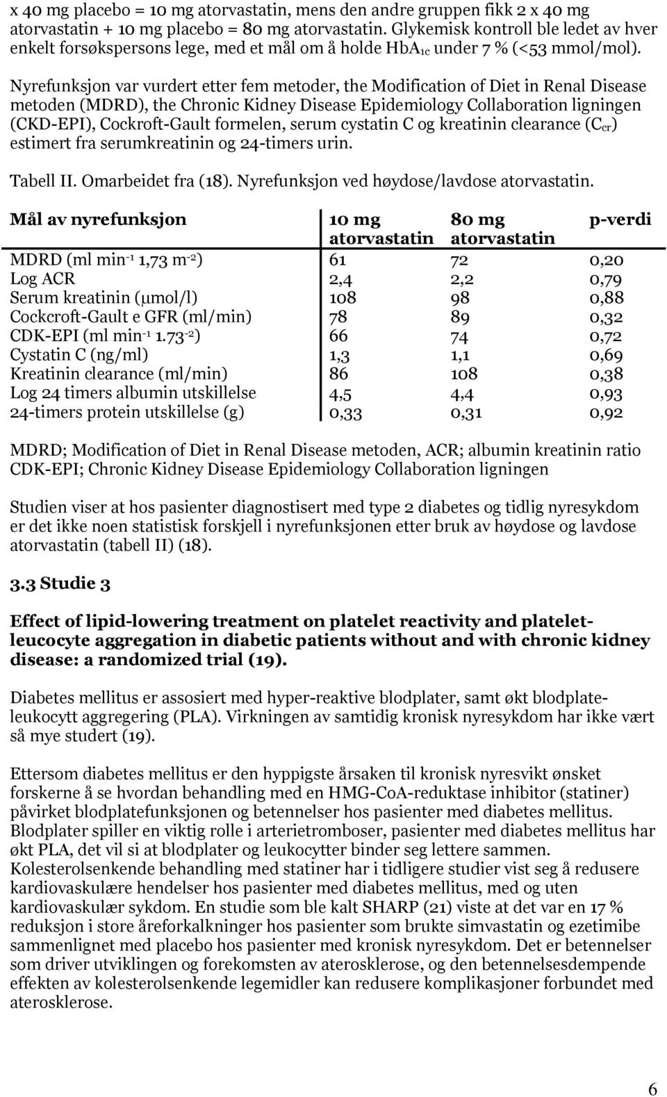 Nyrefunksjon var vurdert etter fem metoder, the Modification of Diet in Renal Disease metoden (MDRD), the Chronic Kidney Disease Epidemiology Collaboration ligningen (CKD-EPI), Cockroft-Gault