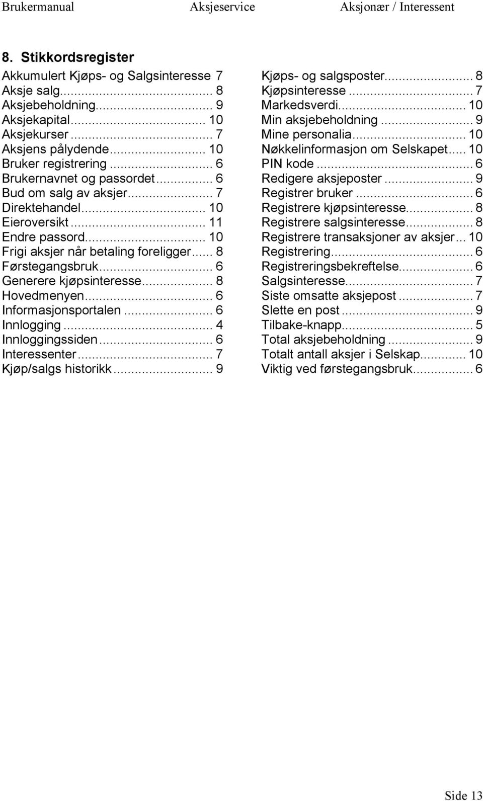 .. 6 Generere kjøpsinteresse... 8 Hovedmenyen... 6 Informasjonsportalen... 6 Innlogging... 4 Innloggingssiden... 6 Interessenter... 7 Kjøp/salgs historikk... 9 Kjøps- og salgsposter... 8 Kjøpsinteresse.