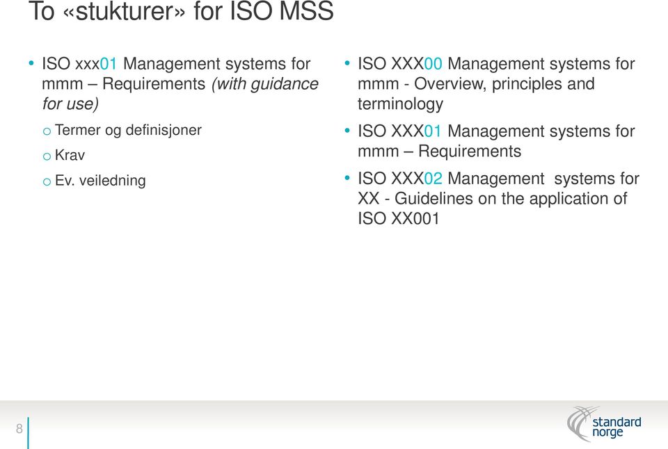 veiledning ISO XXX00 Management systems for mmm - Overview, principles and terminology