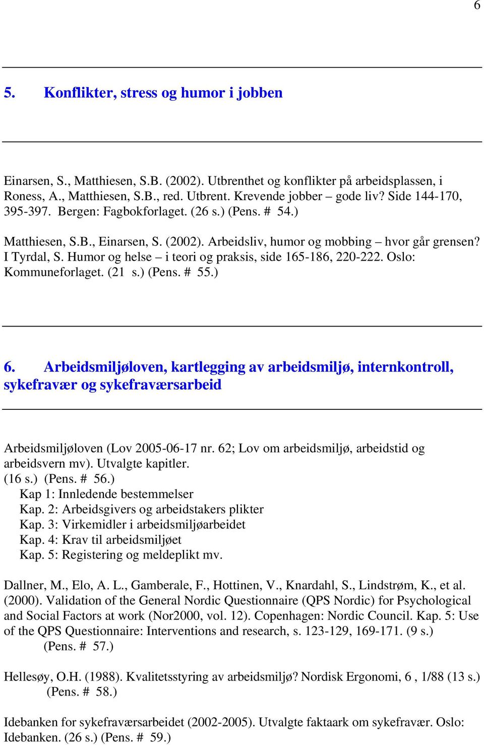 Humor og helse i teori og praksis, side 165-186, 220-222. Oslo: Kommuneforlaget. (21 s.) (Pens. # 55.) 6.