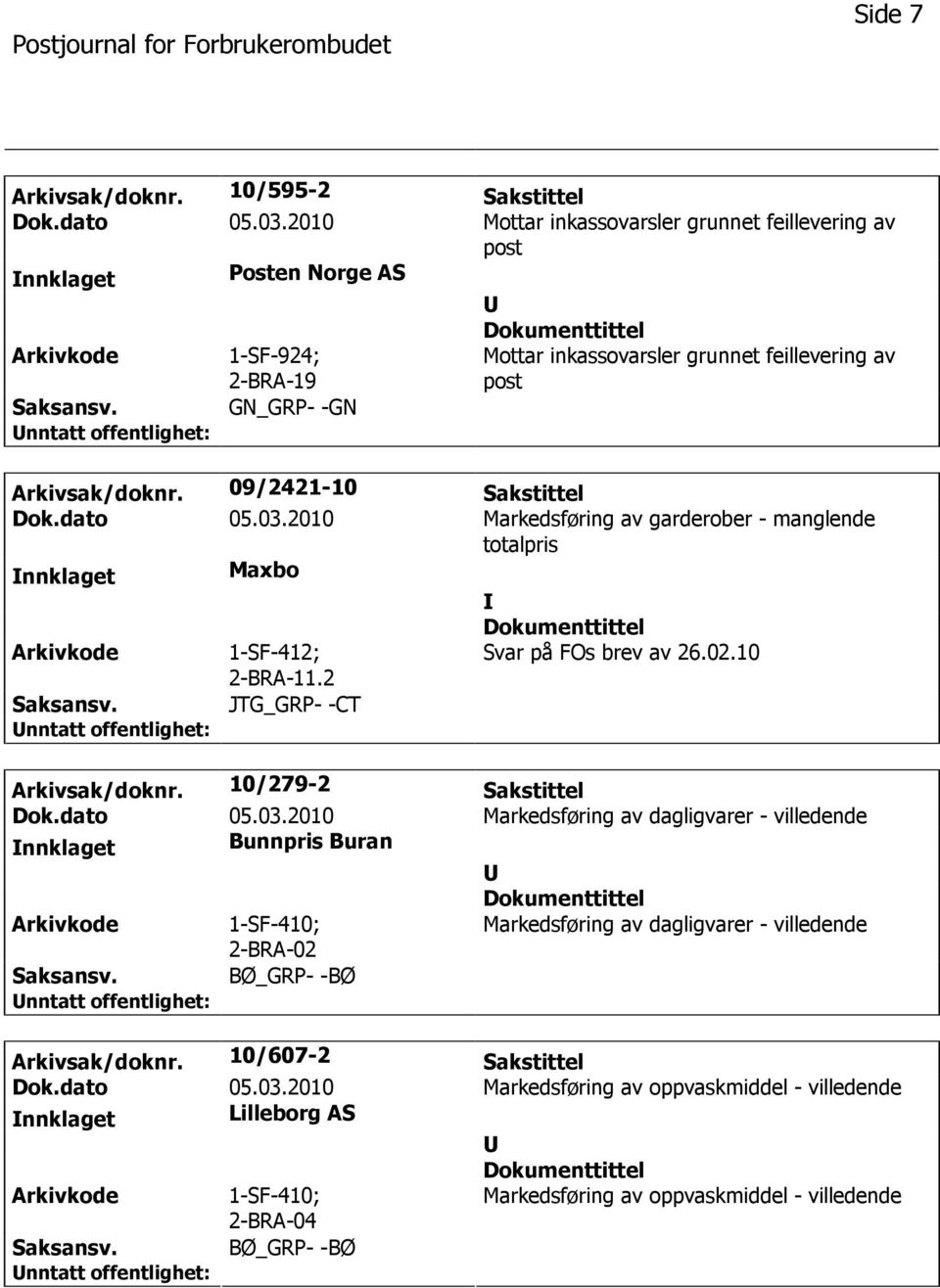 09/2421-10 Sakstittel Dok.dato 05.03.2010 Markedsføring av garderober - manglende totalpris nnklaget Maxbo 1-SF-412; 2-BRA-11.2 Svar på FOs brev av 26.02.10 JTG_GRP- -CT Arkivsak/doknr.