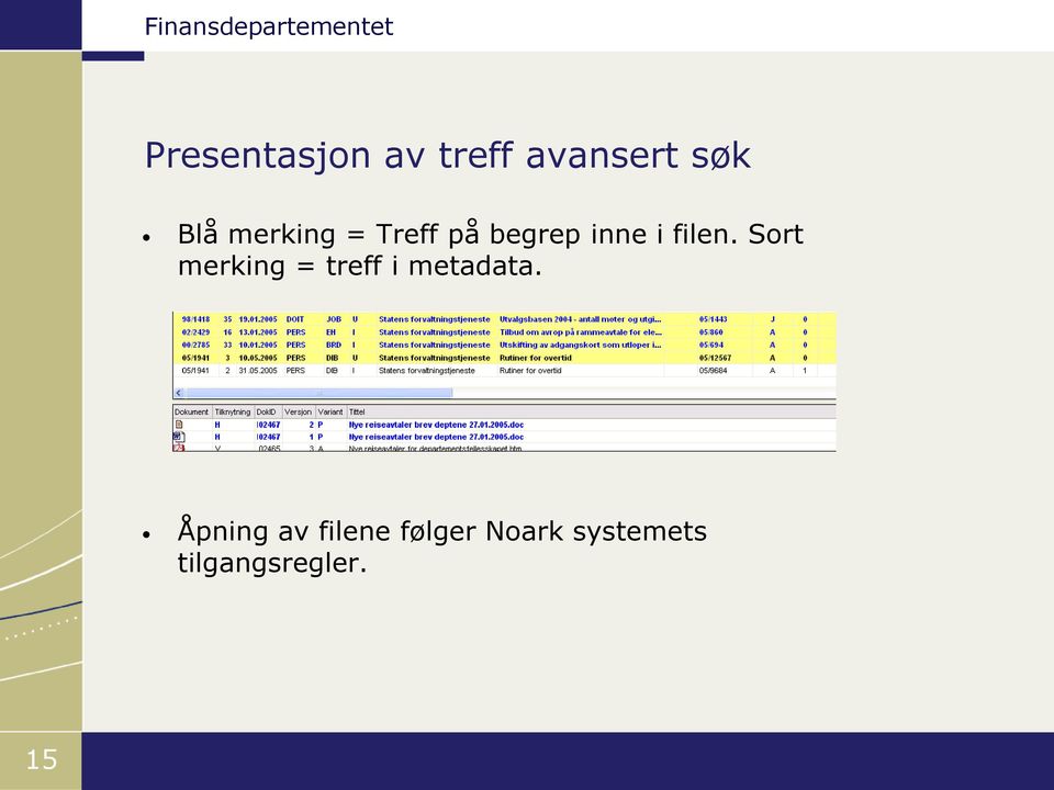 Sort merking = treff i metadata.