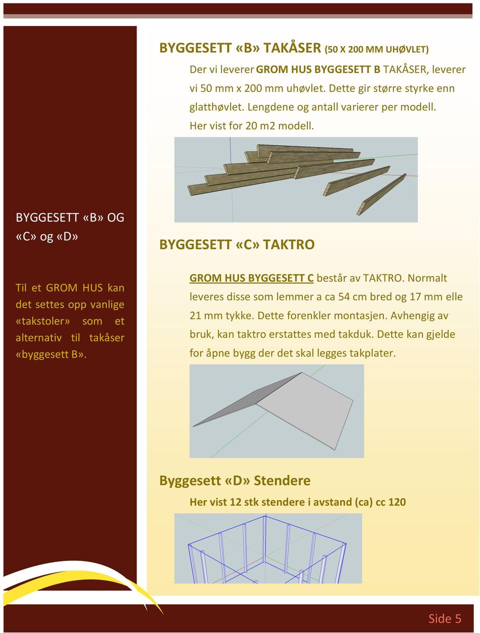 «byggesett B» BYGGESETT «C» TAKTRO GROM HUS BYGGESETT C består av TAKTRO Normalt leveres disse som lemmer a ca 54 cm bred og 17 mm elle 21 mm tykke Dette forenkler montasjen