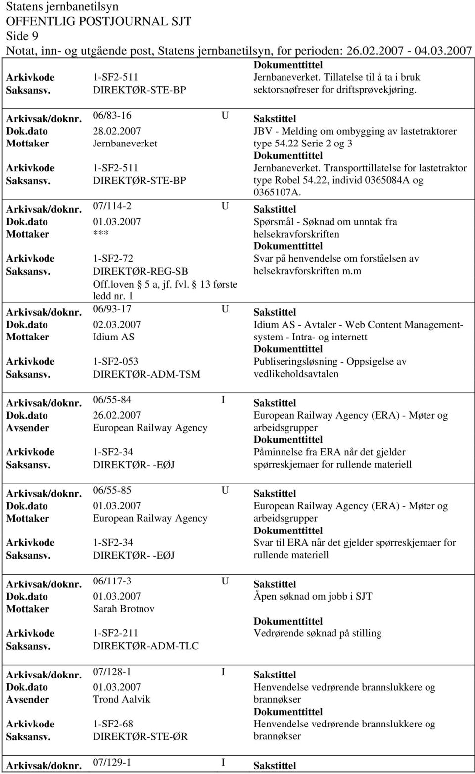 22, individ 0365084A og 0365107A. Arkivsak/doknr. 07/114-2 U Sakstittel Dok.dato 01.03.2007 Spørsmål - Søknad om unntak fra Mottaker *** Svar på henvendelse om forståelsen av m.m Arkivsak/doknr.