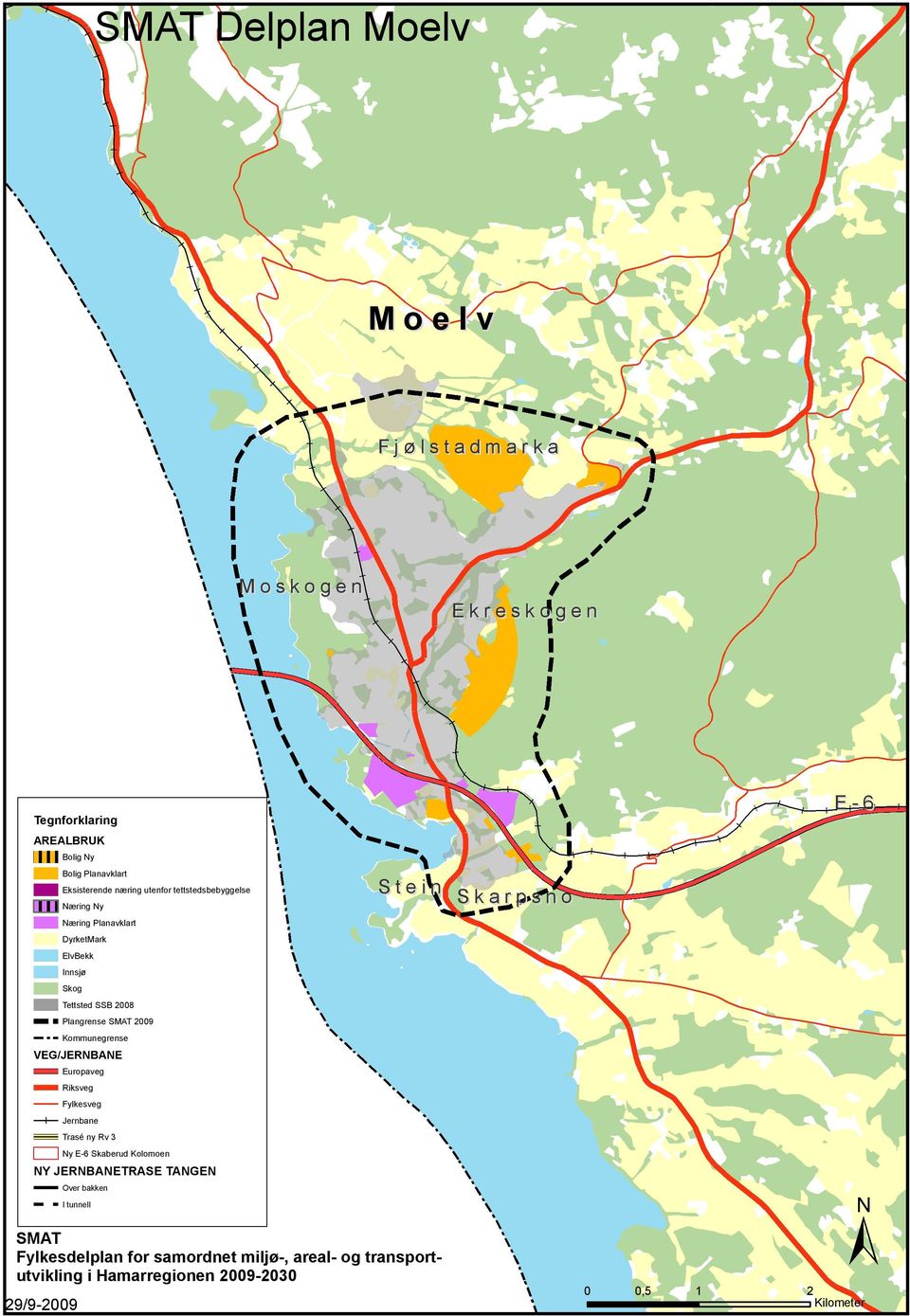 SMAT 2009 Kommunegrense VEG/JERNBANE Europaveg Riksveg Fylkesveg Jernbane Trasé ny Rv 3 Ny E-6 Skaberud Kolomoen NY JERNBANETRASE TANGEN Over bakken