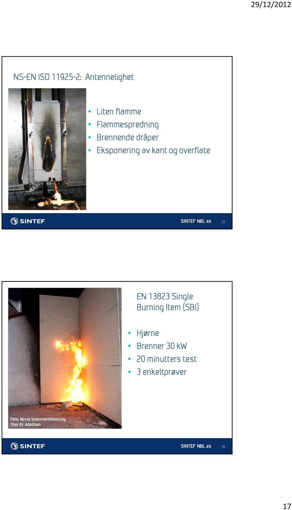 Single Burning Item (SBI) Hjørne Brenner 30 kw 20 minutters test