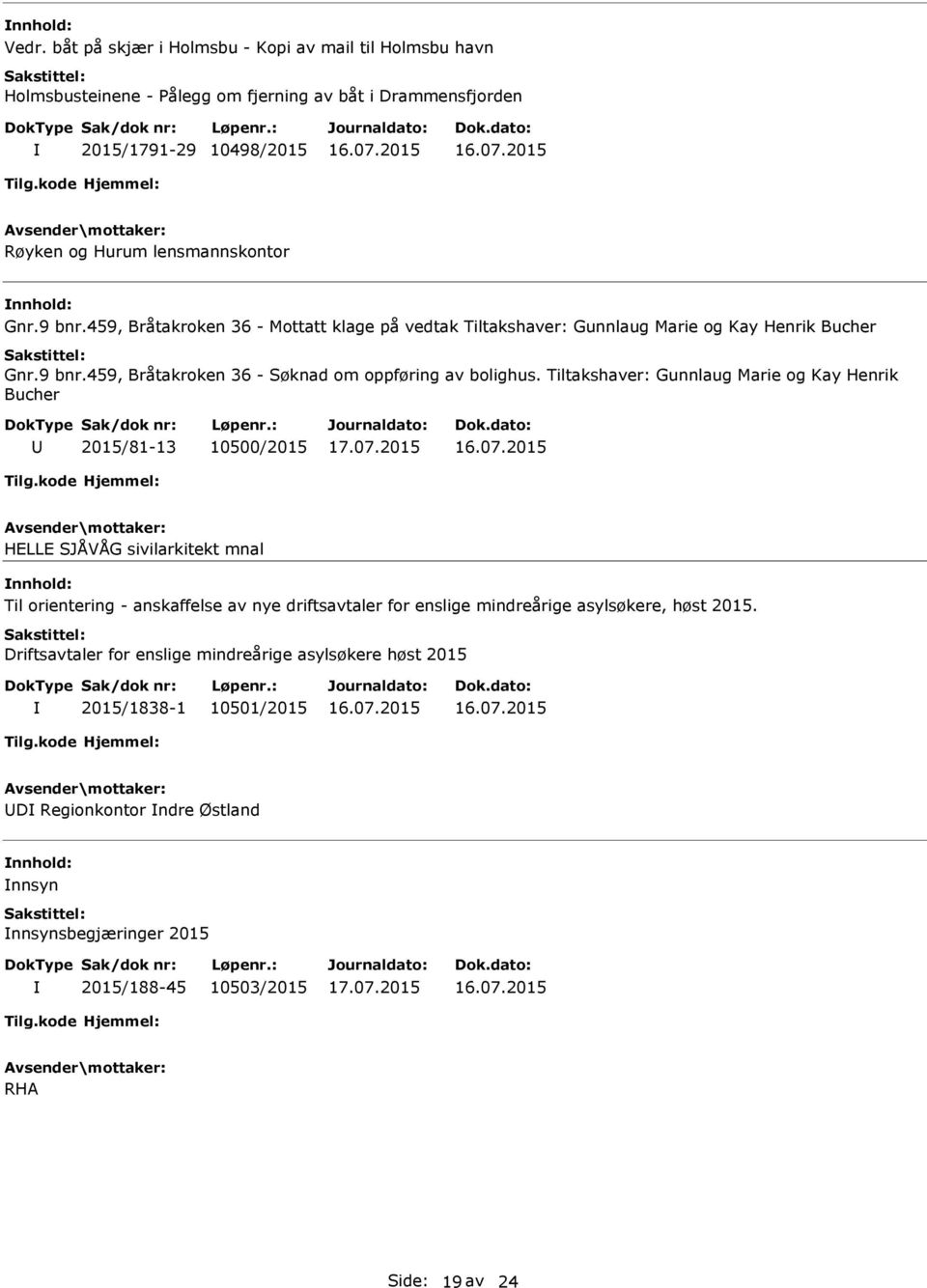 Tiltakshaver: Gunnlaug Marie og Kay Henrik Bucher 2015/81-13 10500/2015 HELLE SJÅVÅG sivilarkitekt mnal Til orientering - anskaffelse av nye driftsavtaler for enslige
