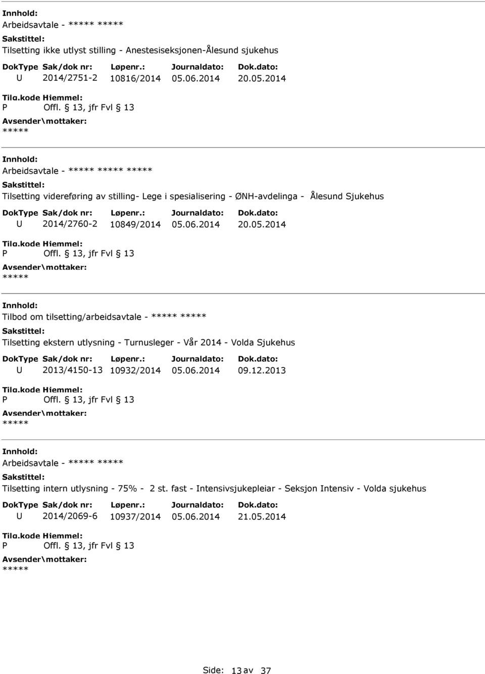 2014 Tilbod om tilsetting/arbeidsavtale - Tilsetting ekstern utlysning - Turnusleger - Vår 2014 - Volda Sjukehus 2013/4150-13 10932/2014 09.12.