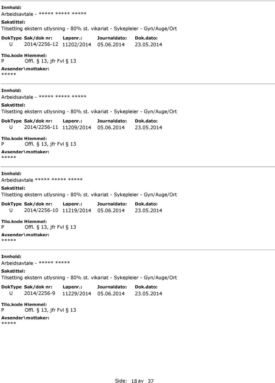 2014 Arbeidsavtale Tilsetting ekstern utlysning - 80% st. vikariat - Sykepleier - Gyn/Auge/Ort 2014/2256-10 11219/2014 23.05.