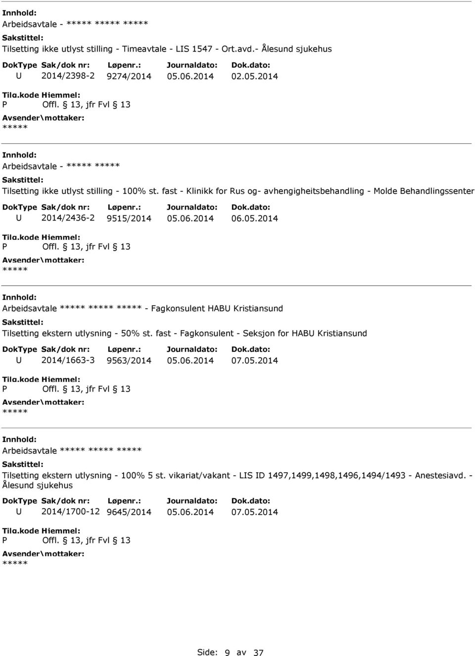 05.2014 Arbeidsavtale - Fagkonsulent HAB Kristiansund Tilsetting ekstern utlysning - 50% st.