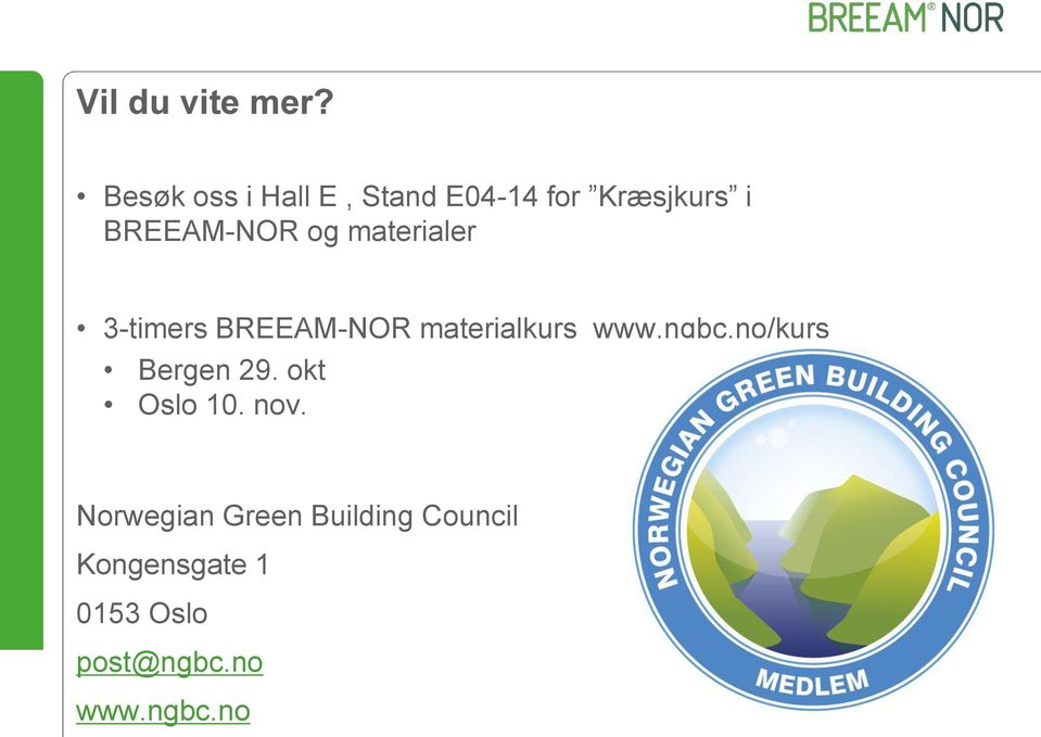 materialer 3-timers BREEAM-NOR materialkurs www.ngbc.
