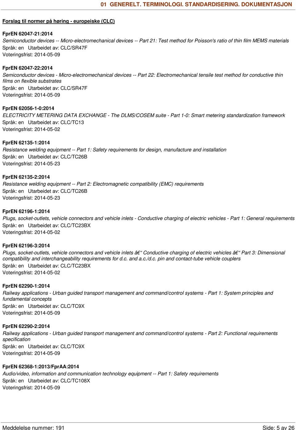 MEMS materials Språk: en Utarbeidet av: CLC/SR47F Voteringsfrist: 2014-05-09 FprEN 62047-22:2014 Semiconductor devices - Micro-electromechanical devices -- Part 22: Electromechanical tensile test