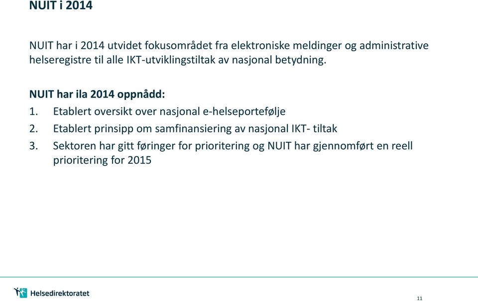 Etablert oversikt over nasjonal e-helseportefølje 2.