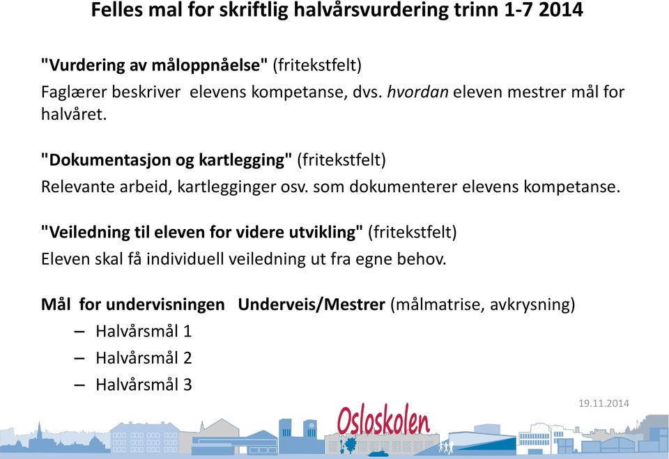 "Dokumentasjon og kartlegging" (fritekstfelt) Relevante arbeid, kartlegginger osv. som dokumenterer elevens kompetanse.