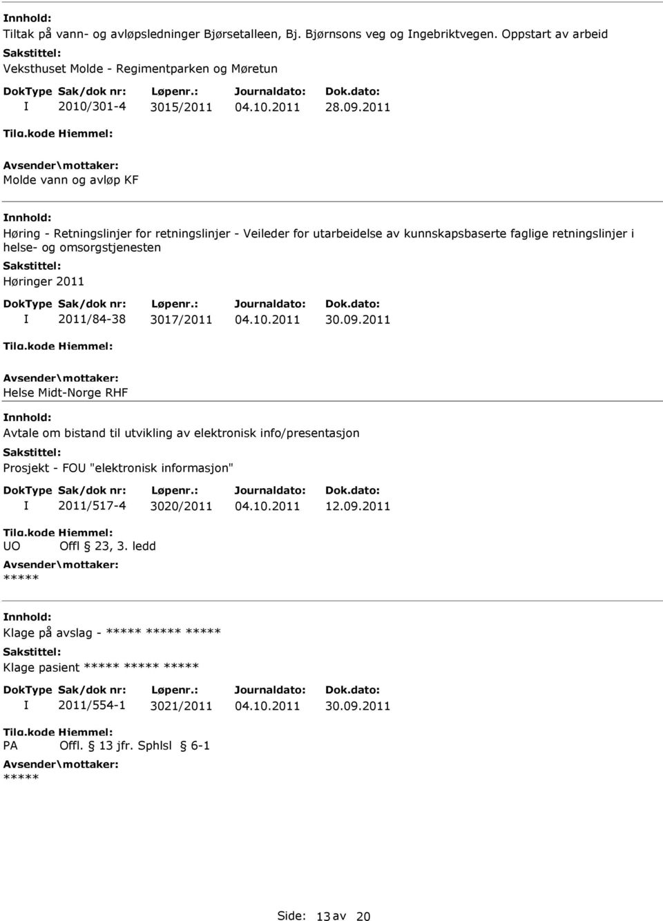 2011 Molde vann og avløp KF Høring - Retningslinjer for retningslinjer - Veileder for utarbeidelse av kunnskapsbaserte faglige retningslinjer i helse- og