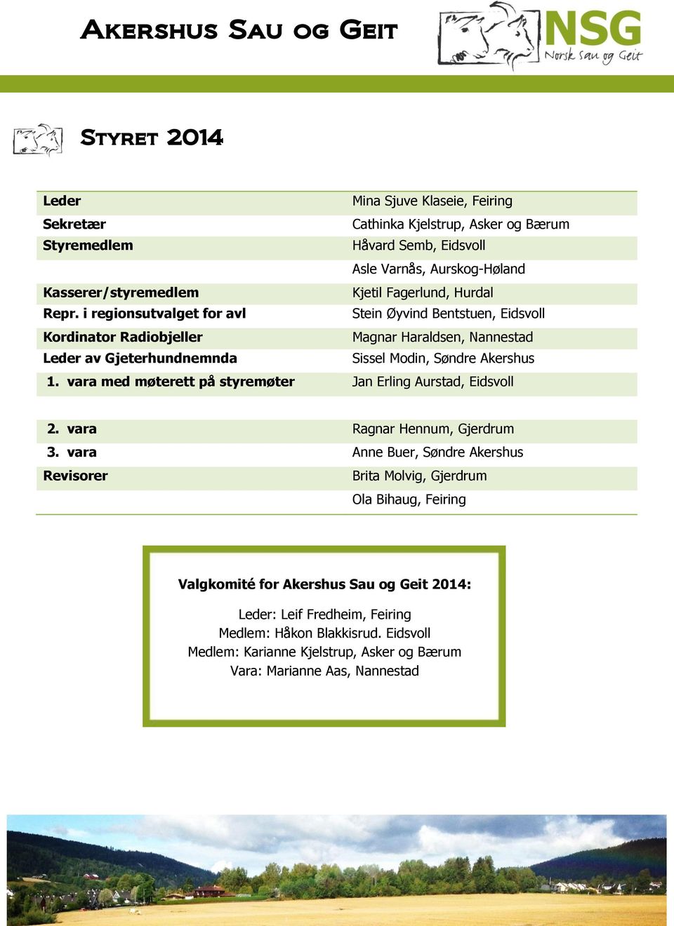 i regionsutvalget for avl Stein Øyvind Bentstuen, Eidsvoll Kordinator Radiobjeller Magnar Haraldsen, Nannestad Leder av Gjeterhundnemnda Sissel Modin, Søndre Akershus 1.