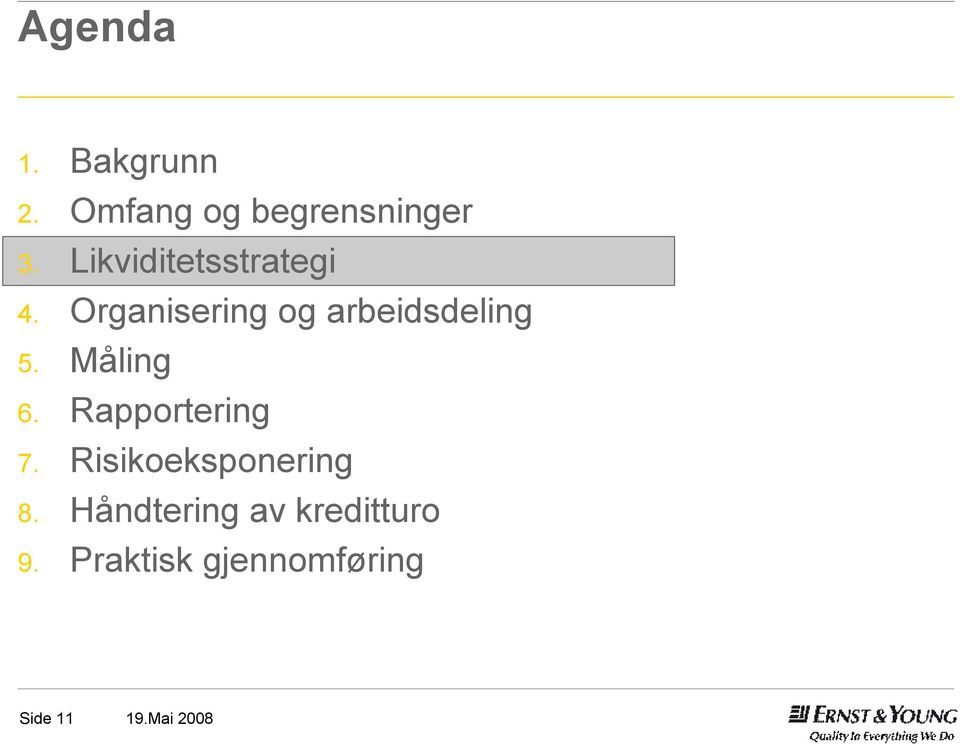 Organisering og arbeidsdeling 5. Måling 6.